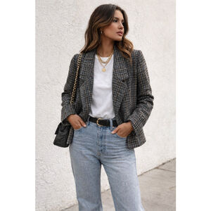 Vintage Daks Wool Silk Houndstooth Oversized Blazer Size Medium